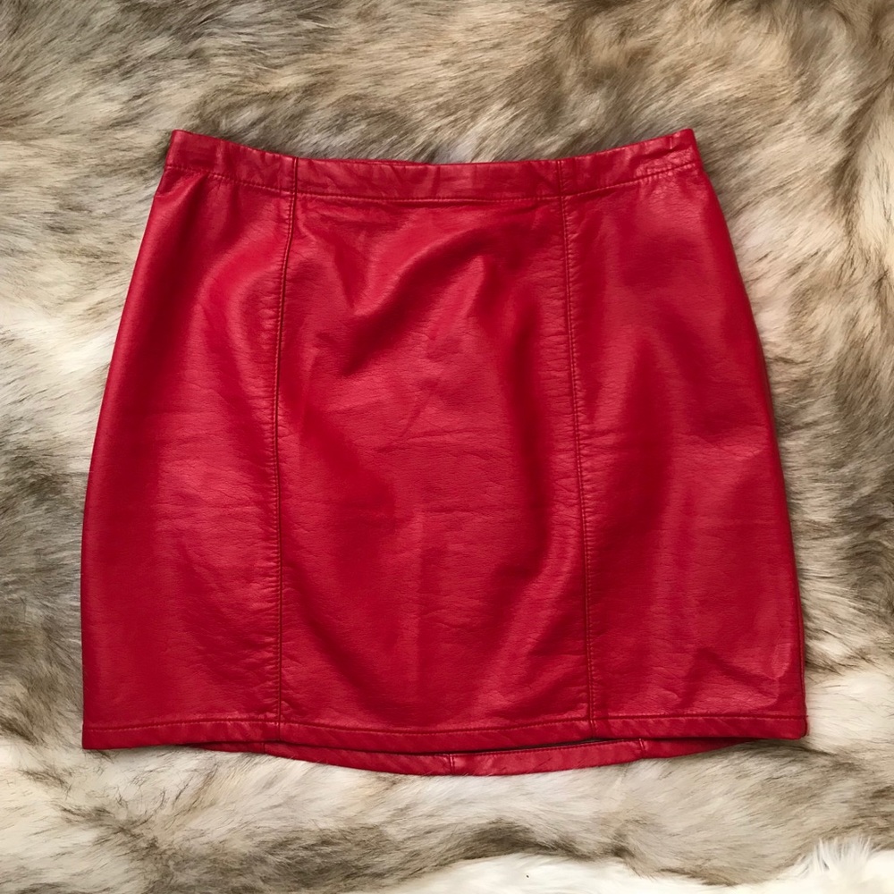 Red leather skirt